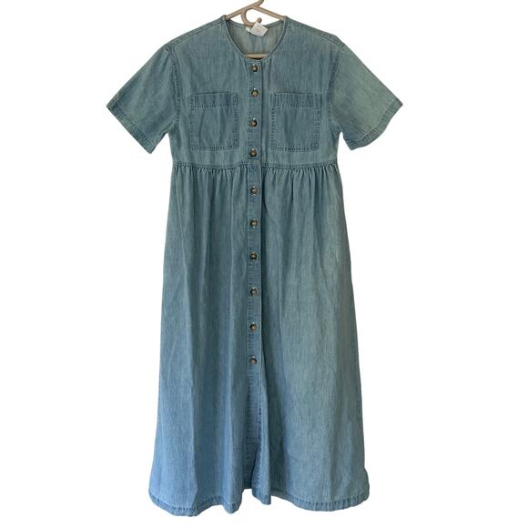 Vintage Moda International Denim dress button up prairie Cottagecore S petite - Picture 1 of 14